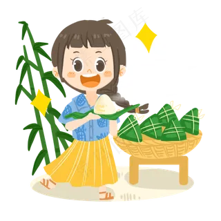 端午节卡通女孩剥粽子PNG素材