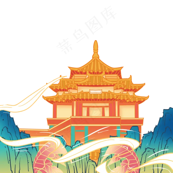 高山上国风建筑(2000X2000(DPI:300))psd模版下载