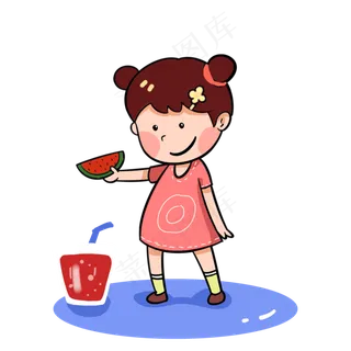 夏天吃西瓜喝汽水的女孩