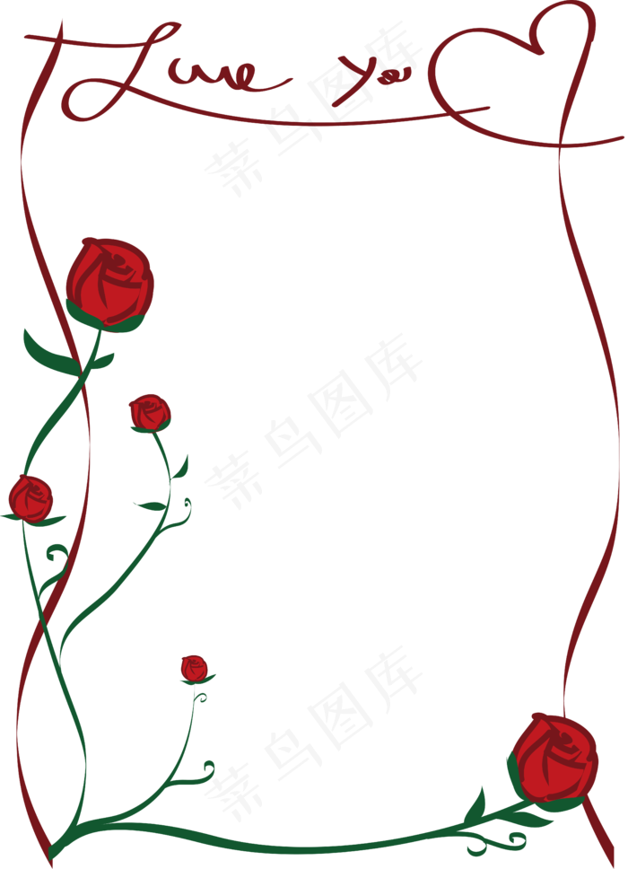 情人节LOVEYOU玫瑰长方形海报边框