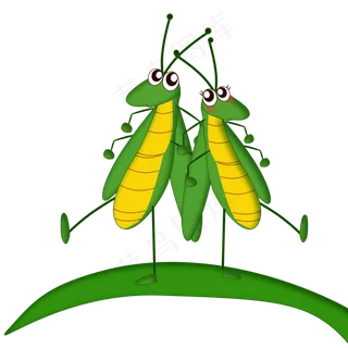 两个卡通蚱蜢png素材