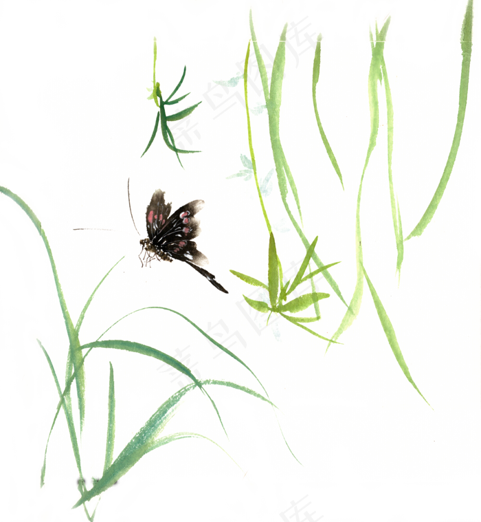 绿草与蝴蝶(4359X4724(DPI:300))psd模版下载