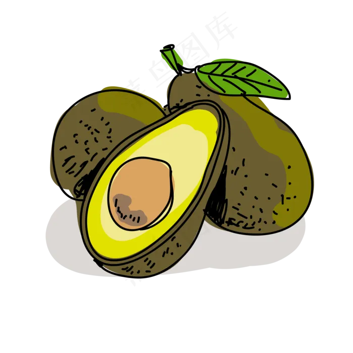 手绘牛油果PNG免抠