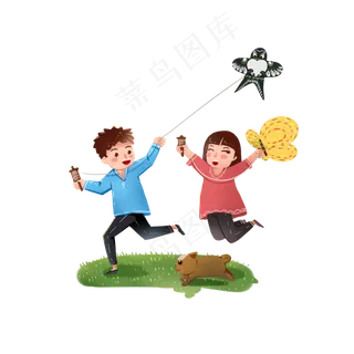 春天放风筝卡通人物,免抠元素