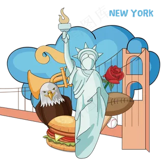 城市地标自由女神美国旅游PNG,免抠元素