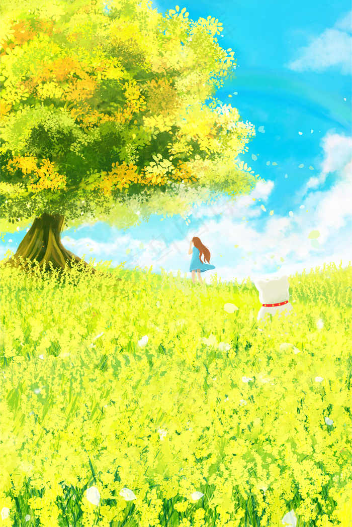 唯美少女与油菜花海