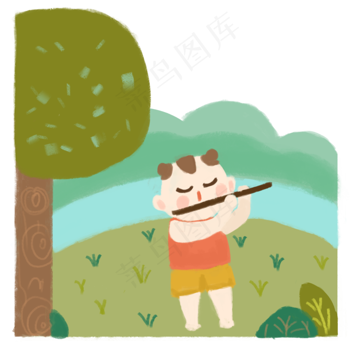 清明牧童在河边吹笛