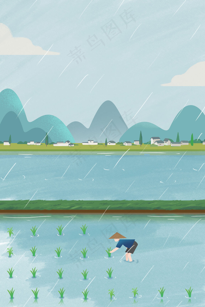 谷雨节气种水稻的人(1800X2699(DPI:300))psd模版下载