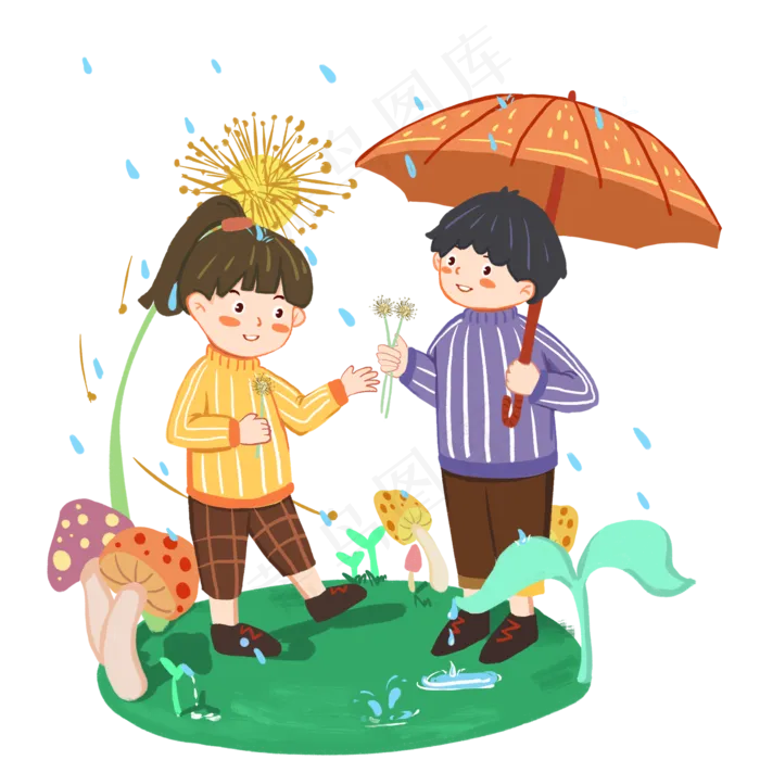 24节气雨水春天打伞,免抠元素