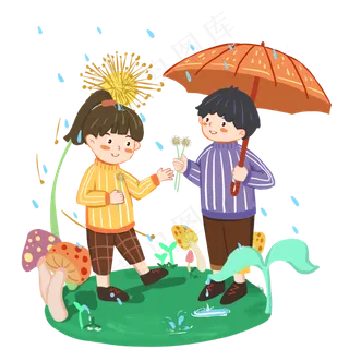 24节气雨水春天打伞,免抠元素