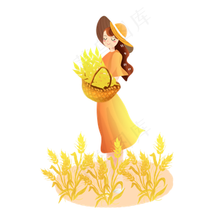 芒种拿着麦穗的女孩素材