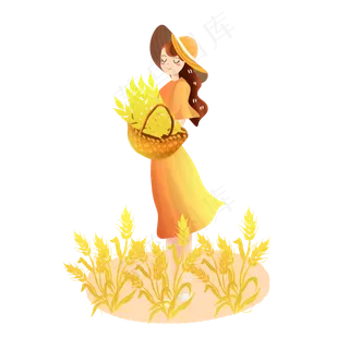 芒种拿着麦穗的女孩素材