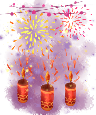 水彩春节炮仗装饰,免抠元素