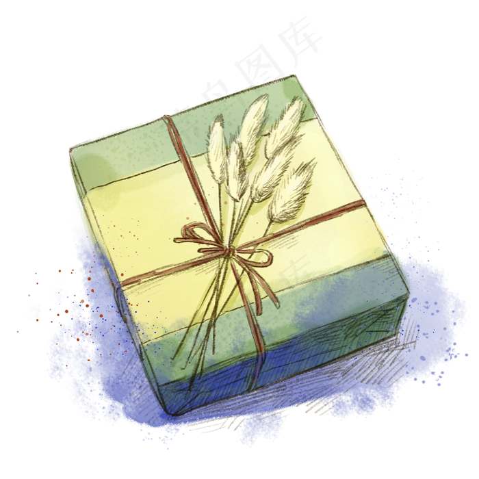 手绘水彩文艺干花礼盒PNG免抠