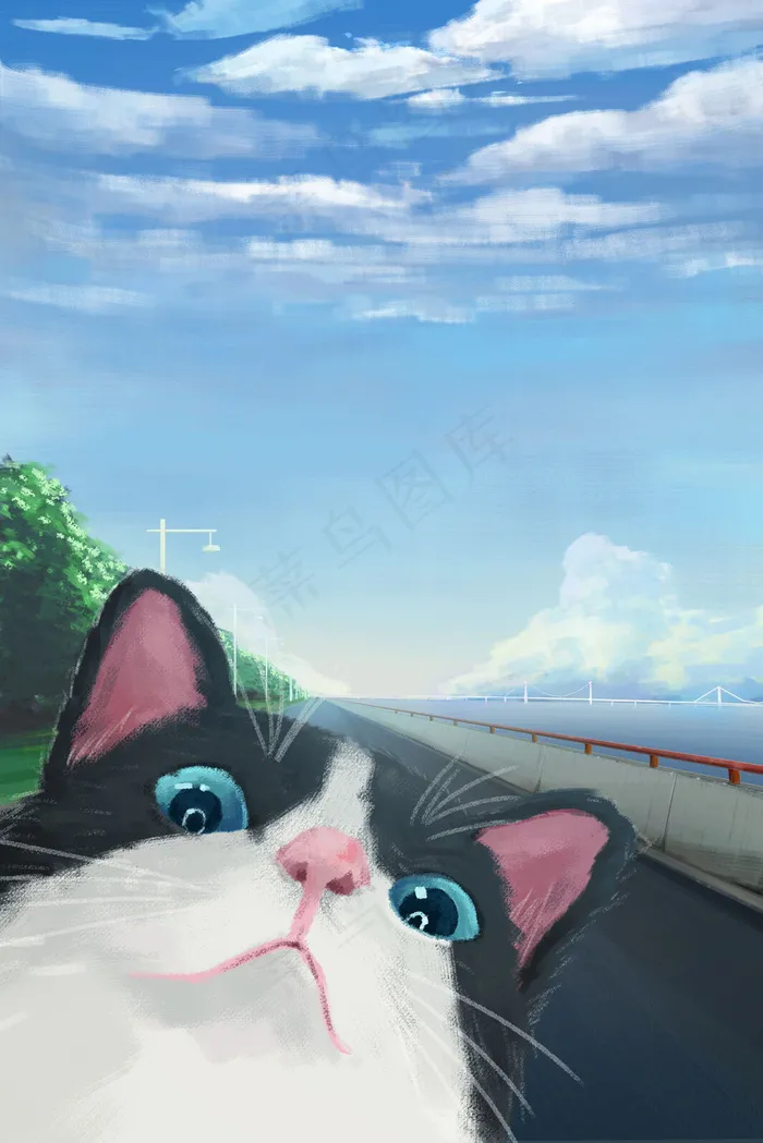 蓝天白云与自拍的猫(3545*5315px 300 dpi )psd模版下载