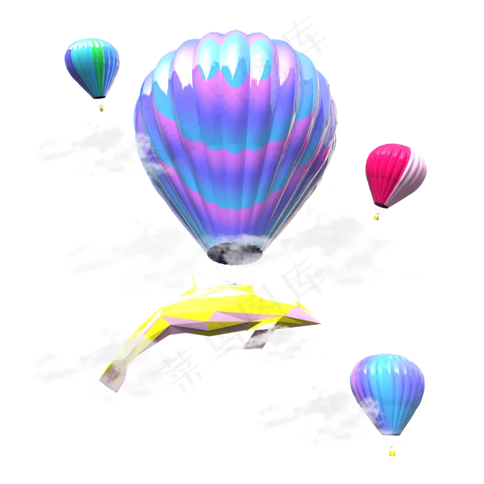 C4D节日海豚热气球,免抠元素(2000*2000px 300 dpi )psd模版下载