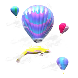C4D节日海豚热气球,免抠元素
