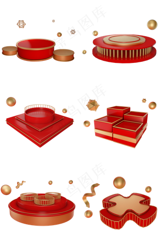 淘宝天猫产品产品展台红色金色台,免抠元素