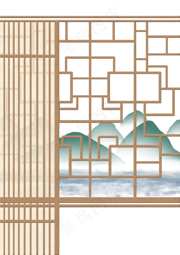 古风窗饰边框山水小景