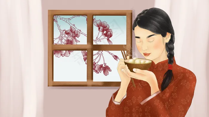 正月十五元宵节吃汤圆(2880*1620px 300 dpi )psd模版下载
