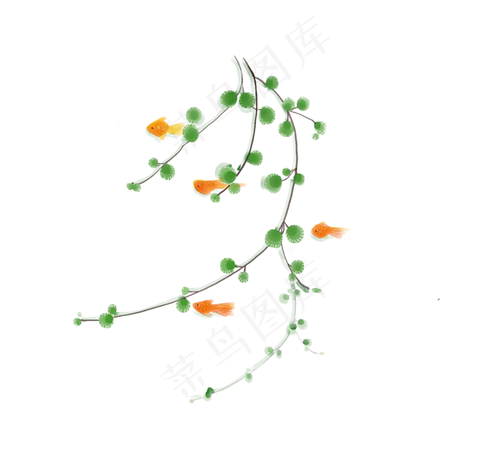 水彩小金鱼游过水草(2166X2048(DPI:72))psd模版下载