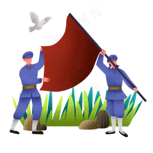 建党节升国旗军人,免抠元素