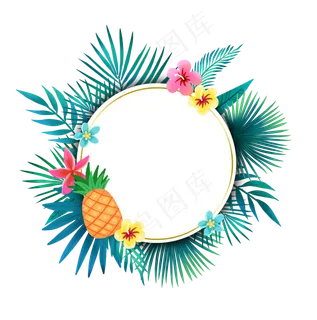 夏季热带植物和菠萝边框