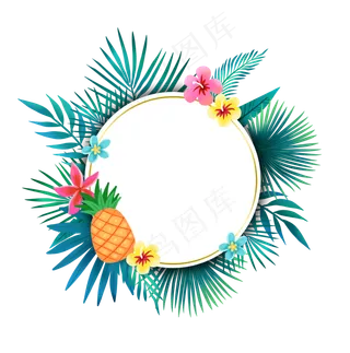 夏季热带植物和菠萝边框