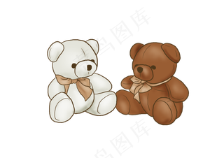 手绘一对可爱玩具熊