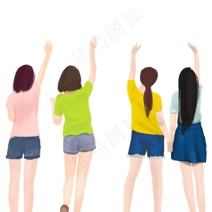 手绘挥手的少女背影