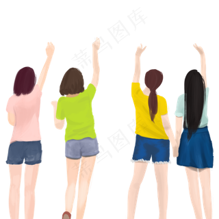 手绘挥手的少女背影
