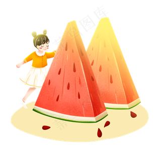 大暑西瓜女孩降温乘凉