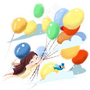 儿童节气球与飞翔的女孩,免抠元素
