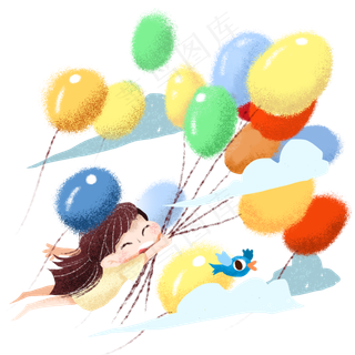 儿童节气球与飞翔的女孩,免抠元素