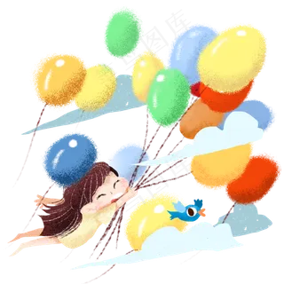 儿童节气球与飞翔的女孩,免抠元素
