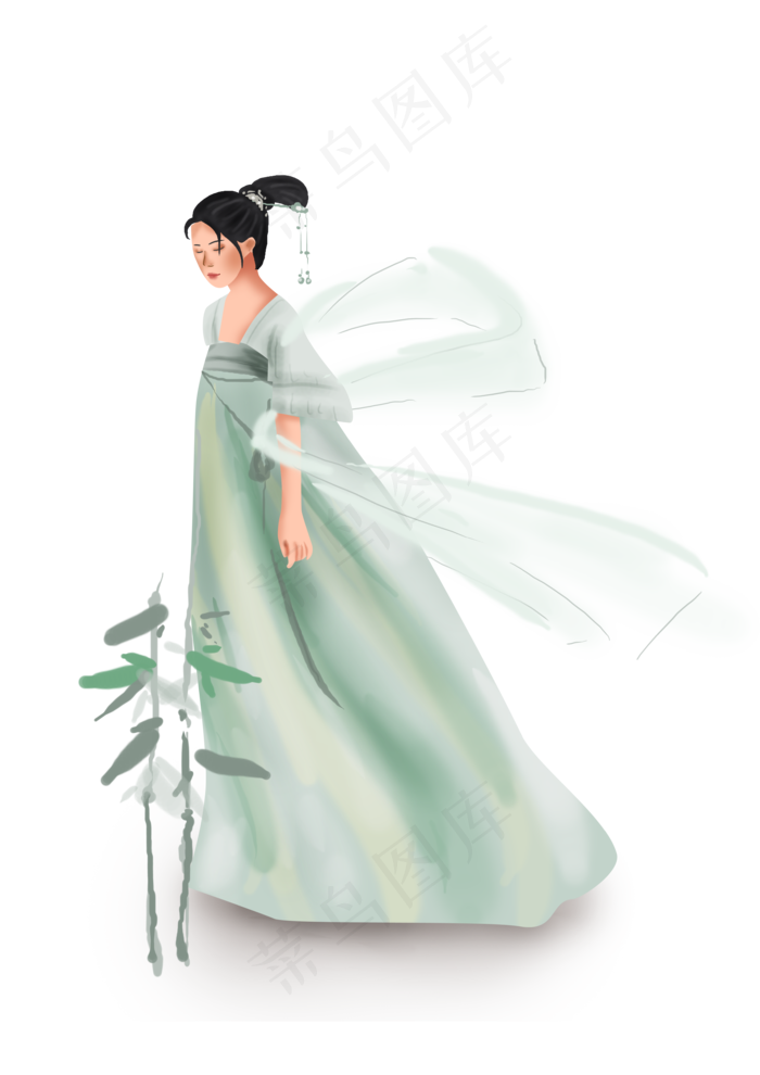 古代人物夏季女孩(3508X4961(DPI:300))psd模版下载
