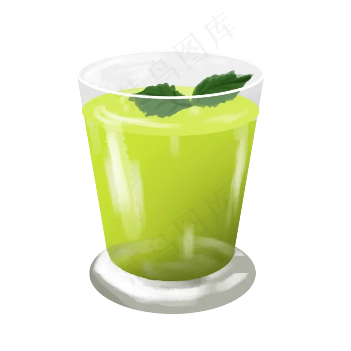 一杯手绘的绿色鸡尾酒,免抠元素(2000*2000px)psd模版下载