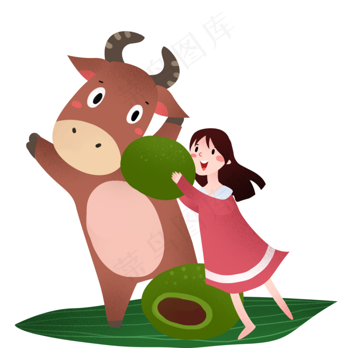 清明节喂小牛吃青团女孩
