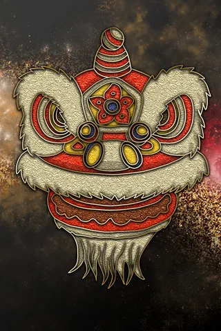 珐琅彩舞狮黑色中国风装饰画