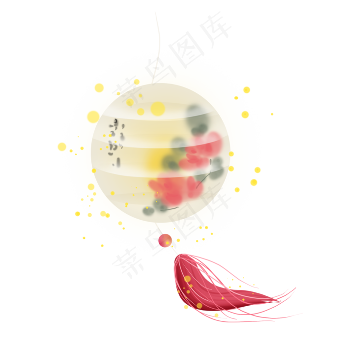 古代花卉圆形灯笼,免抠元素
