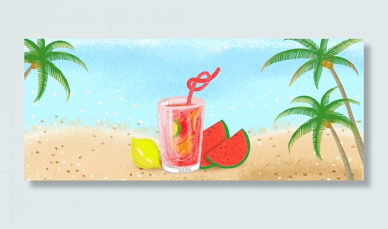 夏日海边降暑清凉饮料水果汁(1920*800px 	       )psd模版下载