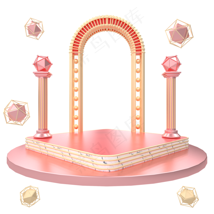 C4D粉色电商拱门舞台(2000X2000(DPI:300))psd模版下载