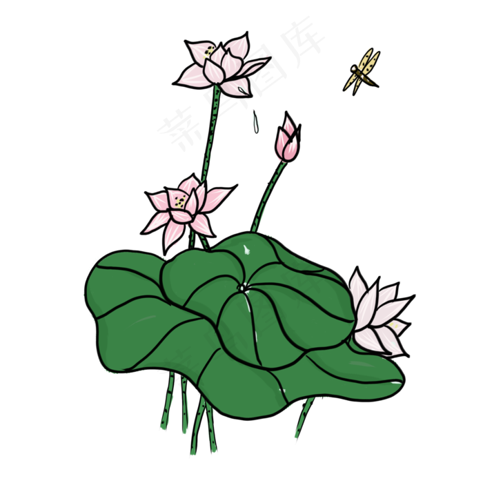 手绘中国风荷花PNG素材