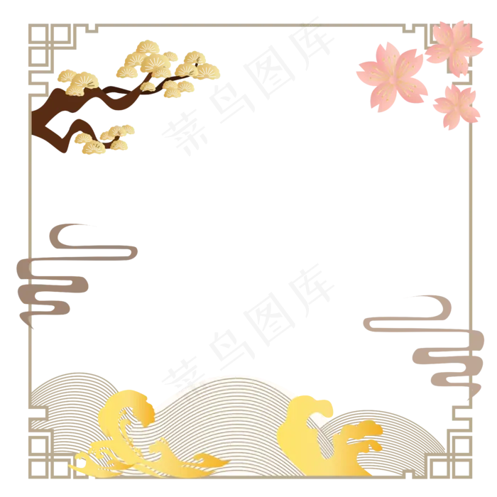 汉风松树边框矢量图(5000*5000px 300 dpi )ai矢量模版下载