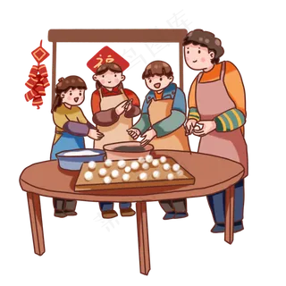 手绘卡通元宵节吃汤圆,免抠元素