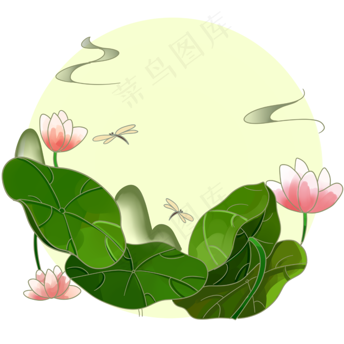 春夏淡彩水墨山水荷花PNG素材