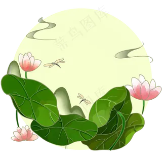 春夏淡彩水墨山水荷花PNG素材