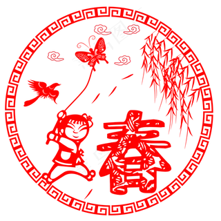 手绘春剪纸窗花矢量图,免抠元素