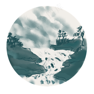 中国风水墨风格古风古典山水矢量