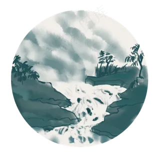 中国风水墨风格古风古典山水矢量